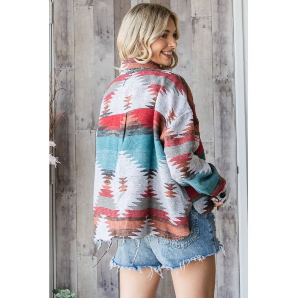 VEVERET Aztec Southwest Cowgirl Print Cropped Shacket Jacket S, M, L NWT - Picture 2 of 16